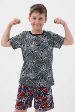 Пижама Сверхчеловек детская короткий рукав с шортами - серый (Нл)