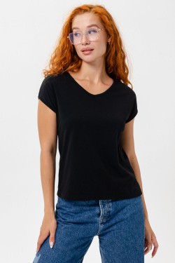 7158 однотон футболка женская - черный (Нл)